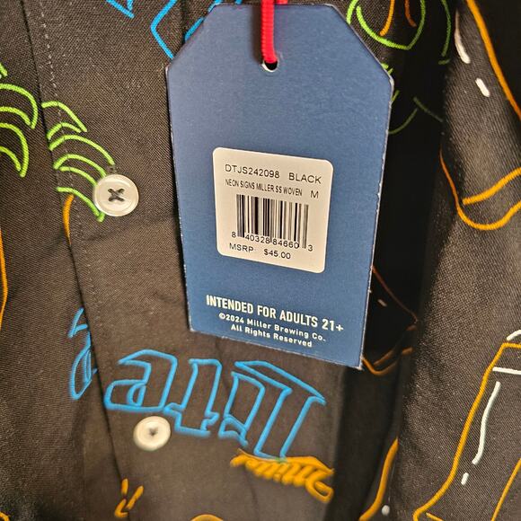 Miller Lite Neon Signs Hawaiian Beach Button Down Shirt Palm Trees Medium NWT - Picture 3 of 6